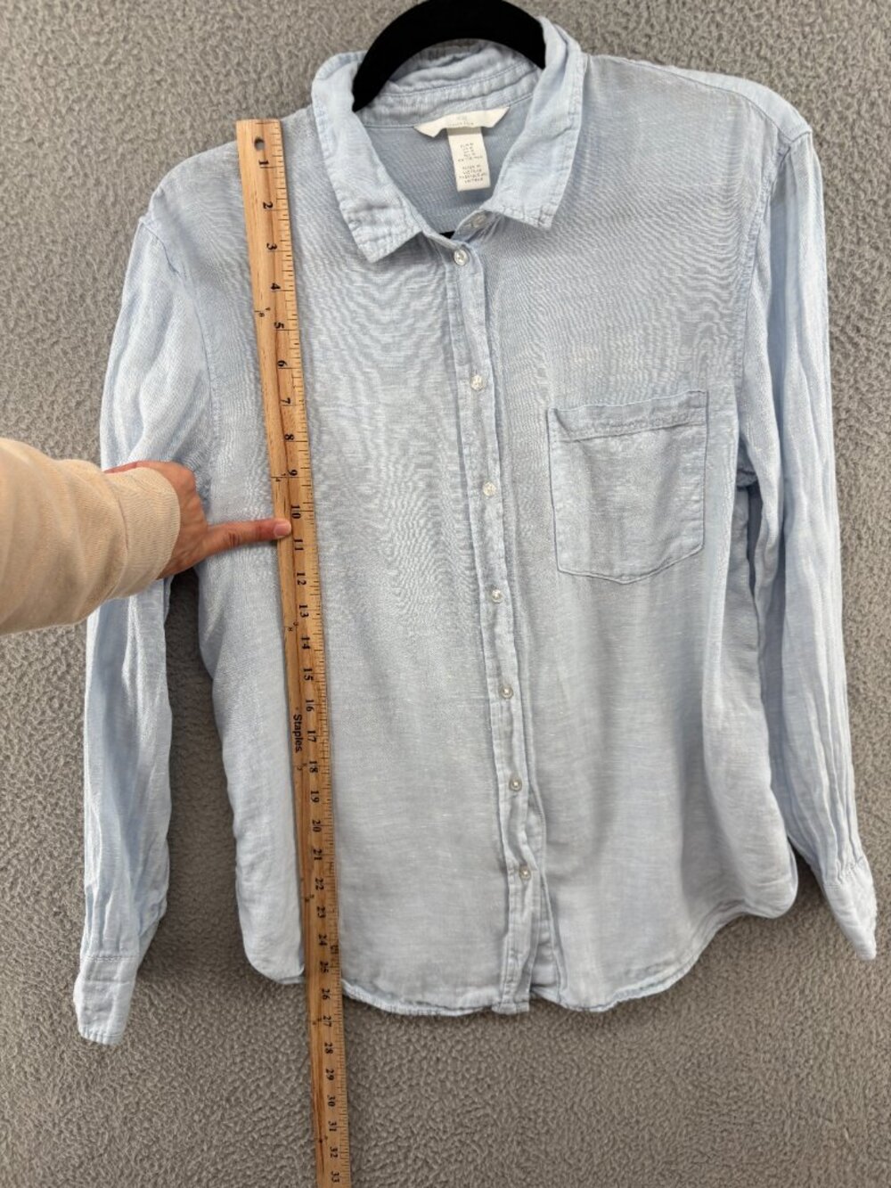 H&M 100% Linen Light Blue Button Down Shirt Minimalist Blouse M - Picture 7 of 11